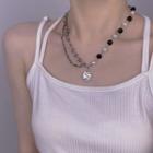Heart Rhinestone Pendant Faux Pearl Stainless Steel Necklace
