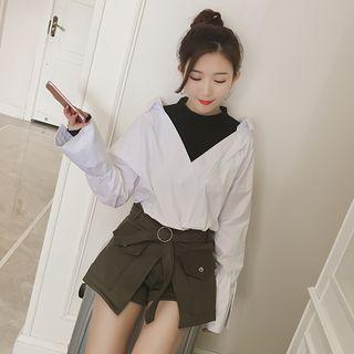 Mock Two-piece Bell-sleeve Blouse