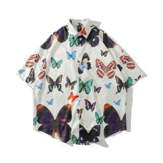 Couple-matching Elbow-sleeve Printed Shirt