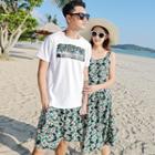 Couple Matching Short-sleeve Printed T-shirt / Shorts / Sleeveless Midi Dress