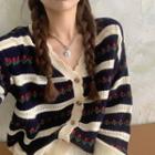 Long-sleeve Floral Printed Knit Cardigan Cardigan - One Size