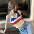 Halter Color Block Cropped Knit Camisole Top