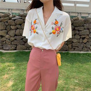 Embroidered Short-sleeve Shirt / Plain Pants