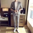 Set: Dotted 3/4-sleeve Blazer + Slim Fit Pants