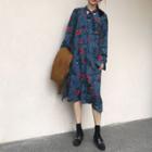 Tie-neck Floral Midi Chiffon Dress