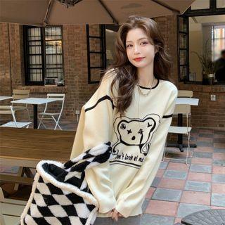 Bear Print Sweater Milky White - One Size