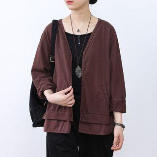 Long-sleeve Buttoned V-neck Jacket