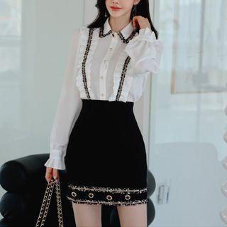 Set: Contrast Trim Shirt + Mini Skirt