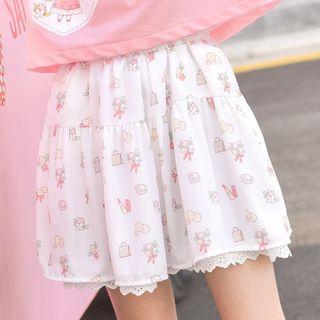 Cartoon Print Lace Panel Mini A-line Skirt