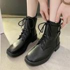 Block Heel Buckled Lace Up Short Boots