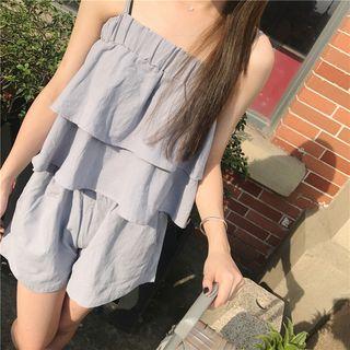 Set: Spaghetti Strap Ruffled Top + Plain Shorts