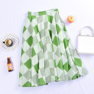 Plaid A-line Skirt Green - One Size