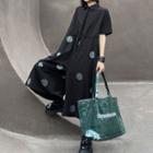 Elbow-sleeve Dotted Jumpsuit Black - One Size