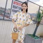 Short-sleeve Pineapple Print A-line Dress