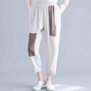 Color Panel Cropped Harem Pants As Shown In Figure - L