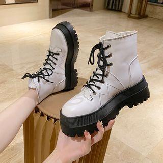 Faux Leather Two Tone Lace-up Ankle Boots