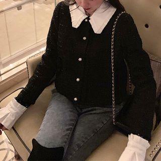 Bow Accent Sequined Blouse / Long-sleeve Mini Dress