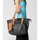 Braided Handle Tote With Zip Pouch Black - One Size