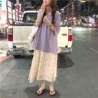 Floral Midi Skirt / 3/4-sleeve T-shirt