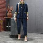 Set: Contrast Trim Denim Shirt + Cropped Harem Jeans