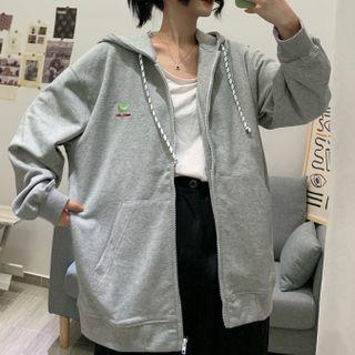 Moon Embroidered Hooded Zip Jacket
