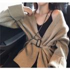 Plain V-neck Long-sleeve Loose-fit Cardigan As Figure - One Size