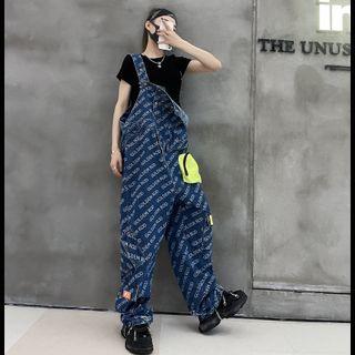 Lettering Print Over-sized Denim Jumpsuit