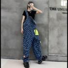 Lettering Print Over-sized Denim Jumpsuit