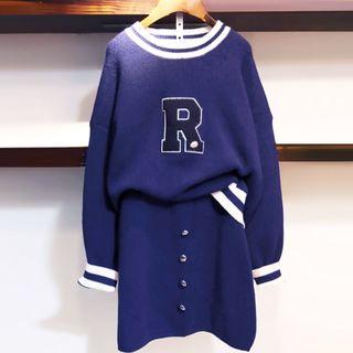 Set: Letter Print Sweatshirt + Skirt