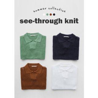 Short-sleeve Open-knit Polo Shirt