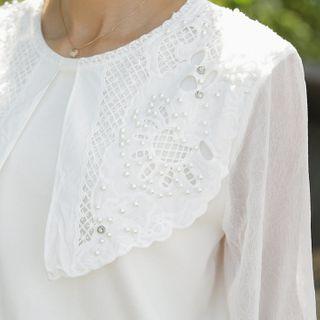 Crochet-collar Sheer-sleeve Top