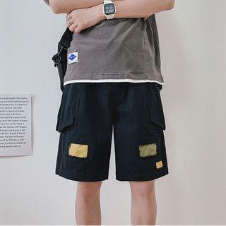 Drawstring-waist Straight-cut Pocket-side Shorts