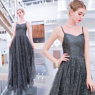 Spaghetti-strap Glitter Evening Gown