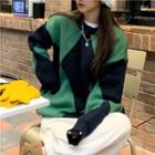 Argyle Loose-fit Sweater Blue & Green - One Size