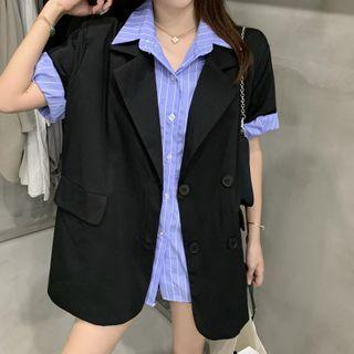 Short-sleeve Blazer / Striped Shirt