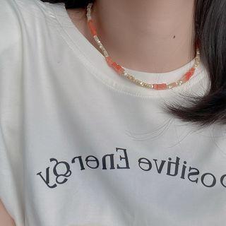 Faux Gemstone Necklace 1pc - Orange & Red & Beige - One Size