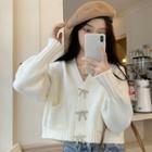 Long-sleeve Bow-accent Cropped Sweater Cardigan
