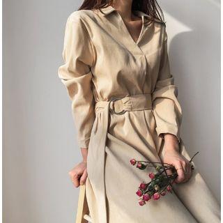 Open-placket Dress With Belt
