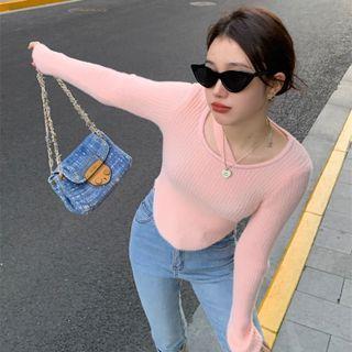 Long-sleeve Plain Cropped Halter Sweater