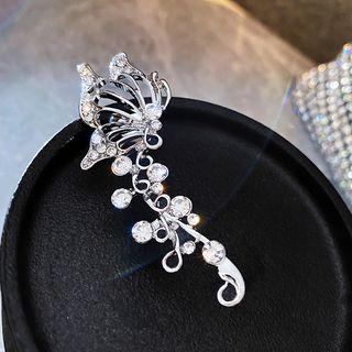 Wings Rhinestone Alloy Earring 1 Pc - Right - Butterfly - Silver - One Size