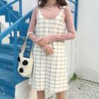 Plain Long-sleeve T-shirt / Plaid Sleeveless Dress