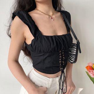 Square-neck Lace-up Sleeveless Top