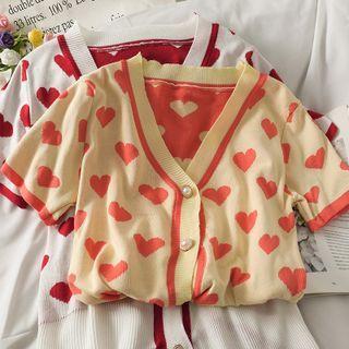 Heart-print Pearl-button Knit Top