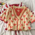 Heart-print Pearl-button Knit Top