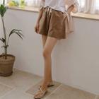 Patch-pocket Wide-leg Linen Shorts