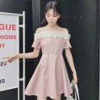 Check Cold Shoulder Short-sleeve A-line Dress