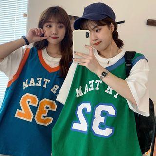 Mock Two-piece Color Block Short-sleeve T-shirt