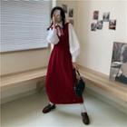 Puff Long-sleeve Shirt With Scarf / V-neck Knit Dress