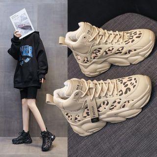 Leopard Print Platform Chunky Lace Up Sneakers