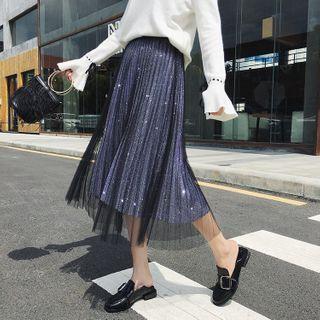 Midi A-line Accordion Pleat Mesh Skirt